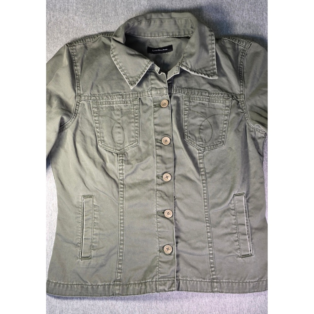 Calvin Klein Jeans Womens Olive Green Cotton Utility Button Up Jacket Small